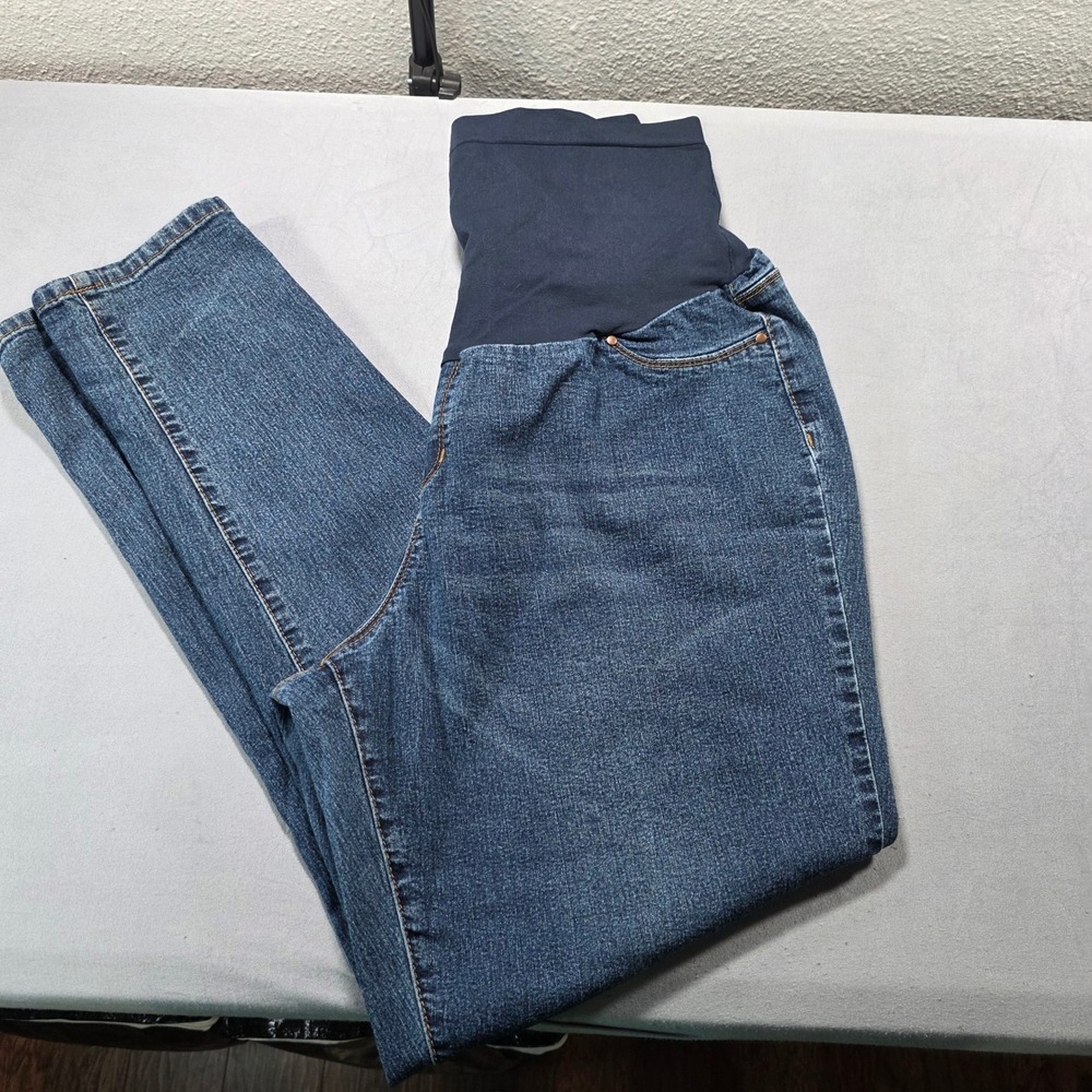 Hybrid &‎ Company Maternity Skinny Jeans Blue Full Belly Band Plus SZ 2X Stretch